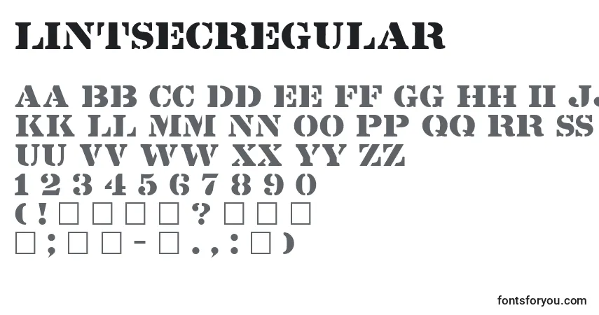 Czcionka LintsecRegular – alfabet, cyfry, specjalne znaki