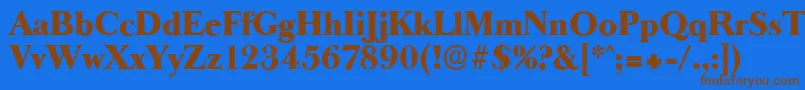 フォントBaskeroldserialHeavyRegular – 茶色の文字が青い背景にあります。