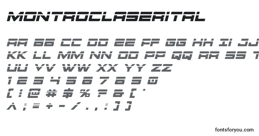 Czcionka Montroclaserital – alfabet, cyfry, specjalne znaki