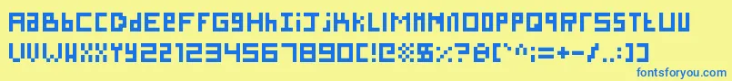 フォントSillyPixel – 青い文字が黄色の背景にあります。