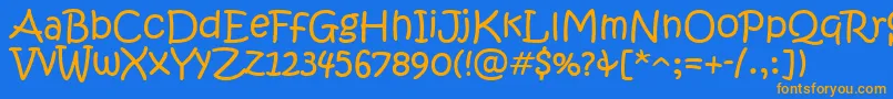 フォントKristenItc – オレンジ色の文字が青い背景にあります。