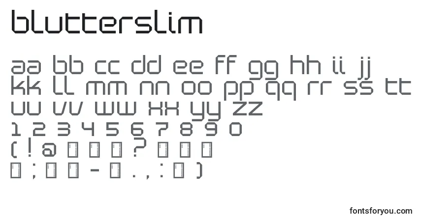 Czcionka BlutterSlim – alfabet, cyfry, specjalne znaki