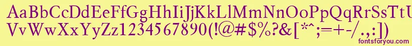 MyslPlain-fontti – violetit fontit keltaisella taustalla