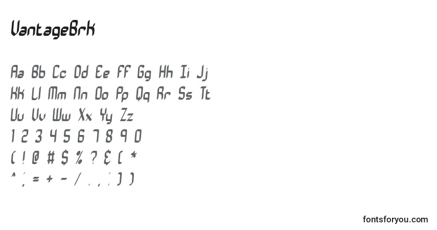 A fonte VantageBrk – alfabeto, números, caracteres especiais