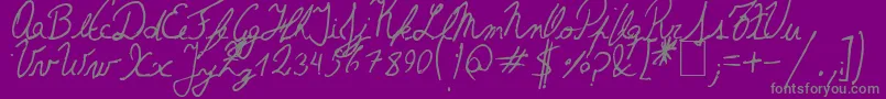 TheLeftHandedCursiva-Schriftart – Graue Schriften auf violettem Hintergrund