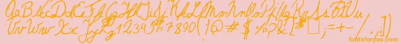 TheLeftHandedCursiva-Schriftart – Orangefarbene Schriften auf rosa Hintergrund