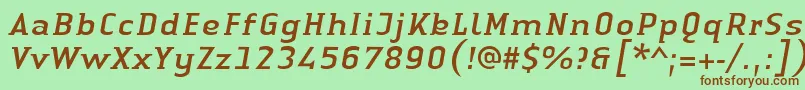 Fonte LinotypeAuthenticSmallSerifItalic – fontes marrons em um fundo verde