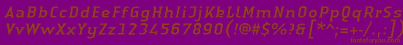 Fonte LinotypeAuthenticSmallSerifItalic – fontes marrons em um fundo roxo