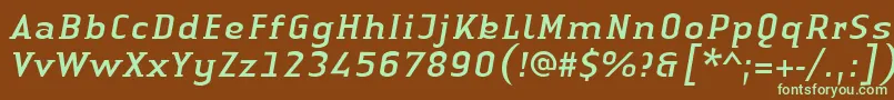 フォントLinotypeAuthenticSmallSerifItalic – 緑色の文字が茶色の背景にあります。