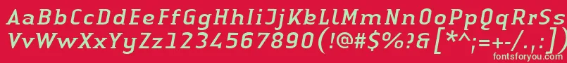 フォントLinotypeAuthenticSmallSerifItalic – 赤い背景に緑の文字