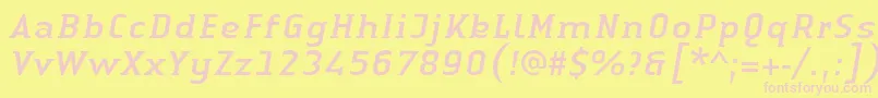 LinotypeAuthenticSmallSerifItalic-fontti – vaaleanpunaiset fontit keltaisella taustalla