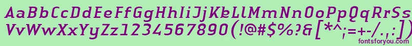 LinotypeAuthenticSmallSerifItalic Font – Purple Fonts on Green Background