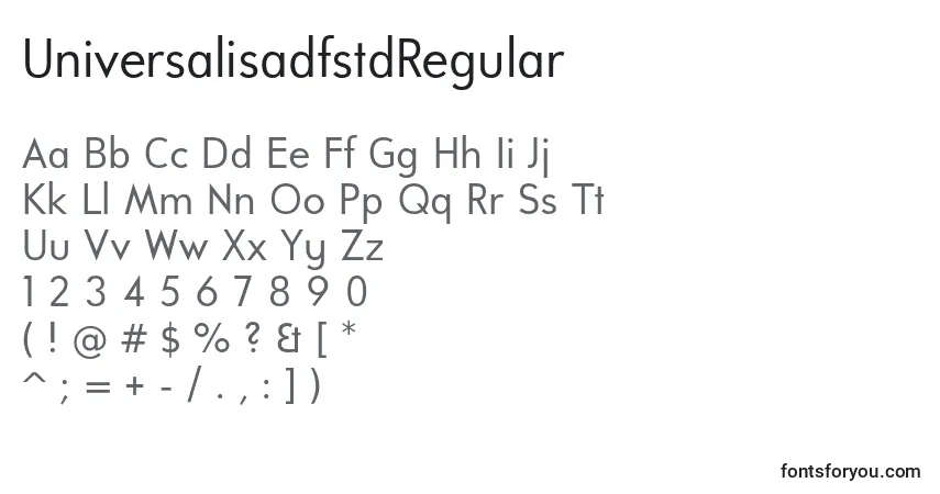 Czcionka UniversalisadfstdRegular – alfabet, cyfry, specjalne znaki