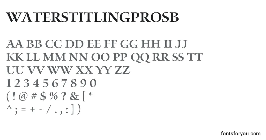 A fonte WaterstitlingproSb – alfabeto, números, caracteres especiais