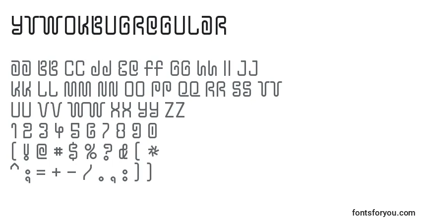 Шрифт YtwokbugRegular – алфавит, цифры, специальные символы