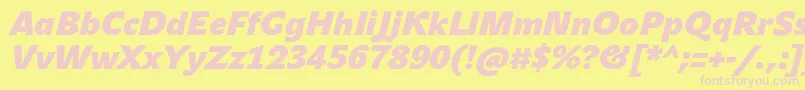 JohnsansHeavyProBoldItalic-fontti – vaaleanpunaiset fontit keltaisella taustalla