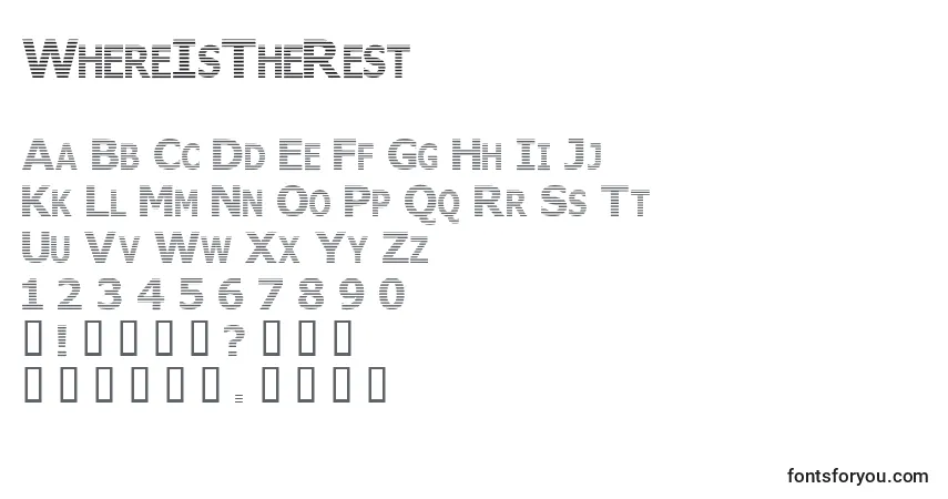 WhereIsTheRest-fontti – aakkoset, numerot, erikoismerkit