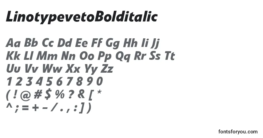 A fonte LinotypevetoBolditalic – alfabeto, números, caracteres especiais