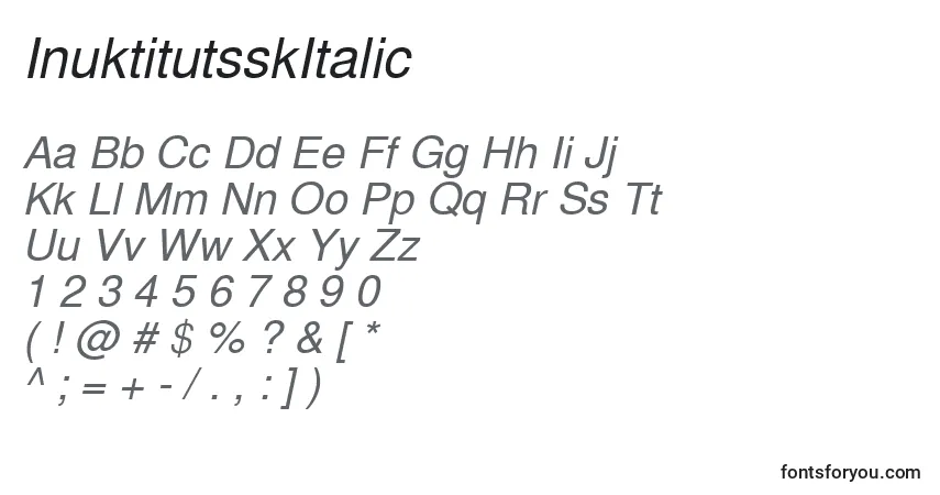 A fonte InuktitutsskItalic – alfabeto, números, caracteres especiais