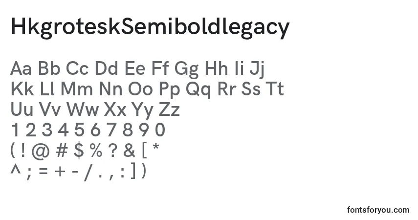 A fonte HkgroteskSemiboldlegacy – alfabeto, números, caracteres especiais