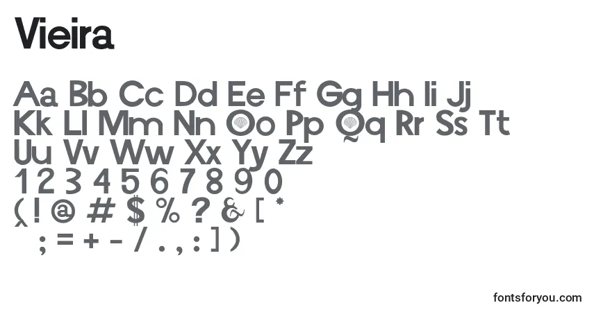A fonte Vieira (76958) – alfabeto, números, caracteres especiais