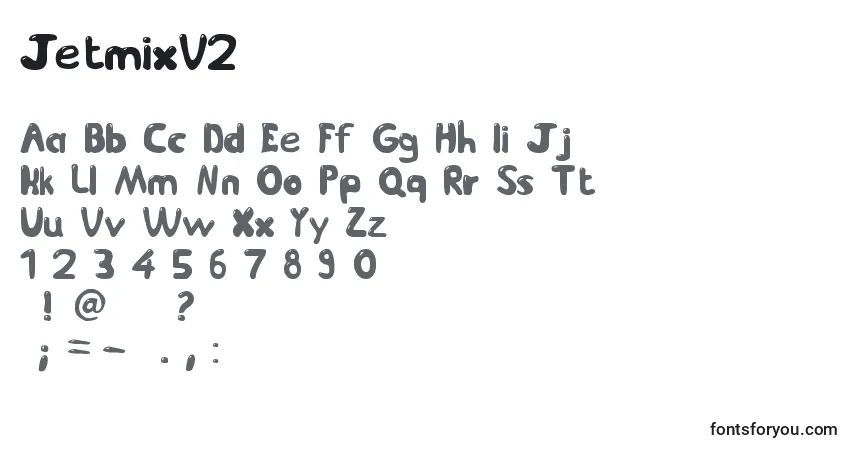 A fonte JetmixV2 – alfabeto, números, caracteres especiais