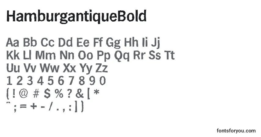 Schriftart HamburgantiqueBold – Alphabet, Zahlen, spezielle Symbole