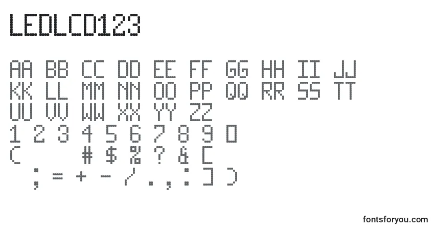 A fonte LedLcd123 – alfabeto, números, caracteres especiais