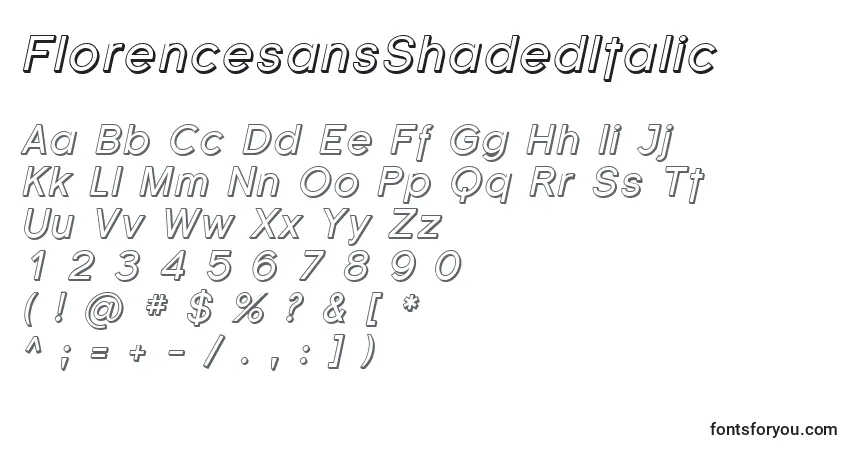 FlorencesansShadedItalicフォント–アルファベット、数字、特殊文字