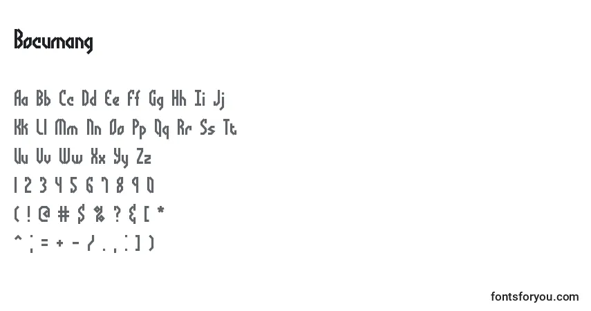 Schriftart Bocumang – Alphabet, Zahlen, spezielle Symbole