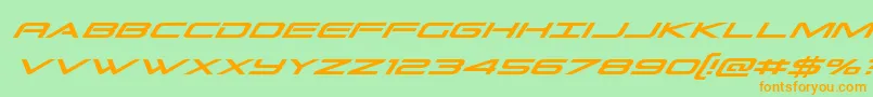 フォントGrandsportcondital – オレンジの文字が緑の背景にあります。