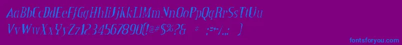 CreditvalleygauntItalic-Schriftart – Blaue Schriften auf violettem Hintergrund