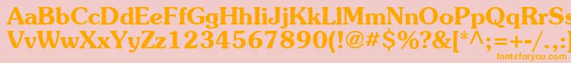 SouvenirBold-Schriftart – Orangefarbene Schriften auf rosa Hintergrund