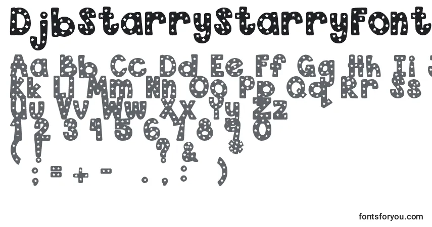 Czcionka DjbStarryStarryFont – alfabet, cyfry, specjalne znaki