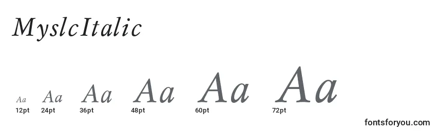 Размеры шрифта MyslcItalic