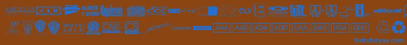 Warnerlogofontnine-Schriftart – Blaue Schriften auf braunem Hintergrund