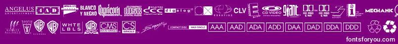 Warnerlogofontnine-Schriftart – Weiße Schriften auf violettem Hintergrund