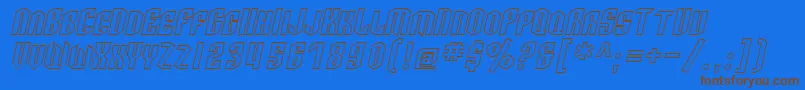 SfArcheryBlackScOutlineOblique-Schriftart – Braune Schriften auf blauem Hintergrund