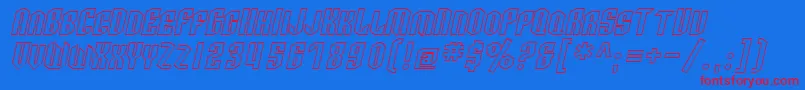 SfArcheryBlackScOutlineOblique-Schriftart – Rote Schriften auf blauem Hintergrund