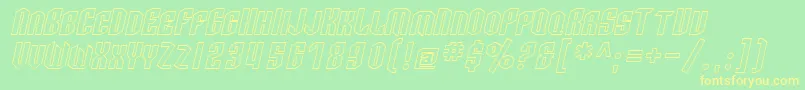 SfArcheryBlackScOutlineOblique-Schriftart – Gelbe Schriften auf grünem Hintergrund