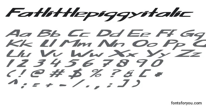 Schriftart Fatlittlepiggyitalic – Alphabet, Zahlen, spezielle Symbole