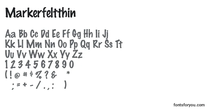 Schriftart Markerfeltthin – Alphabet, Zahlen, spezielle Symbole