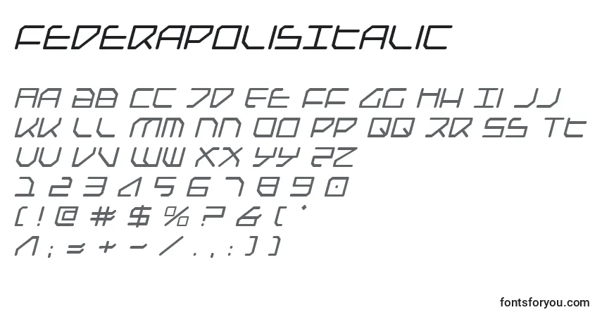 Schriftart FederapolisItalic – Alphabet, Zahlen, spezielle Symbole