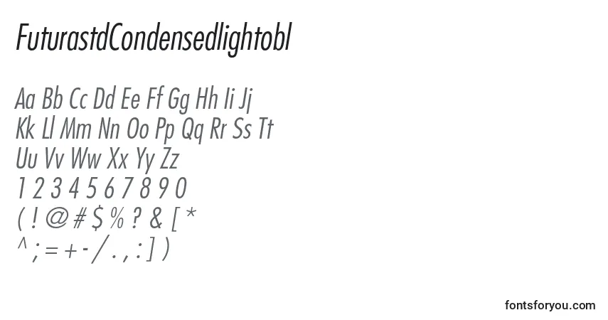 A fonte FuturastdCondensedlightobl – alfabeto, números, caracteres especiais