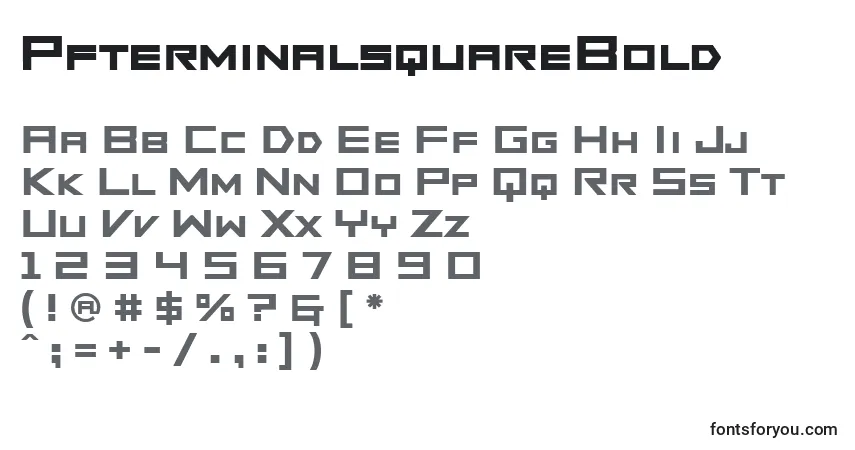 A fonte PfterminalsquareBold – alfabeto, números, caracteres especiais