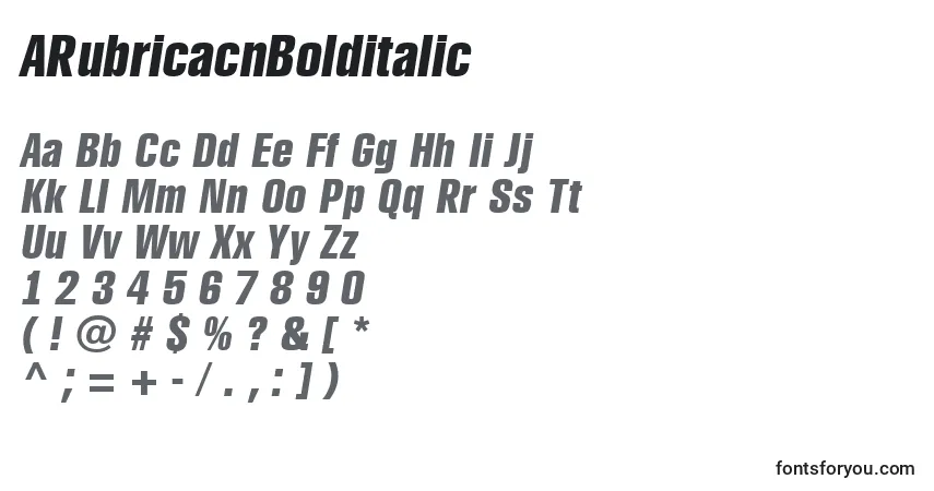 Schriftart ARubricacnBolditalic – Alphabet, Zahlen, spezielle Symbole