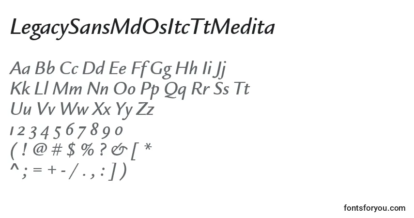 Czcionka LegacySansMdOsItcTtMedita – alfabet, cyfry, specjalne znaki
