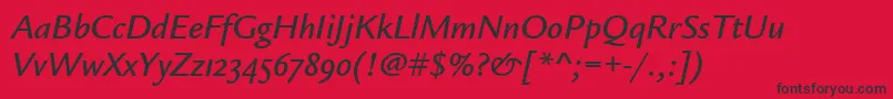 フォントLegacySansMdOsItcTtMedita – 赤い背景に黒い文字