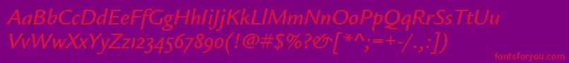 フォントLegacySansMdOsItcTtMedita – 紫の背景に赤い文字