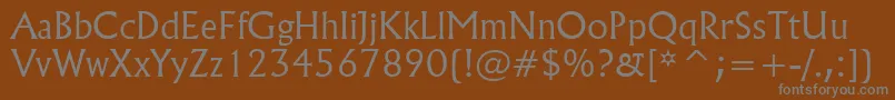 Flareserif821LightBt-fontti – harmaat kirjasimet ruskealla taustalla